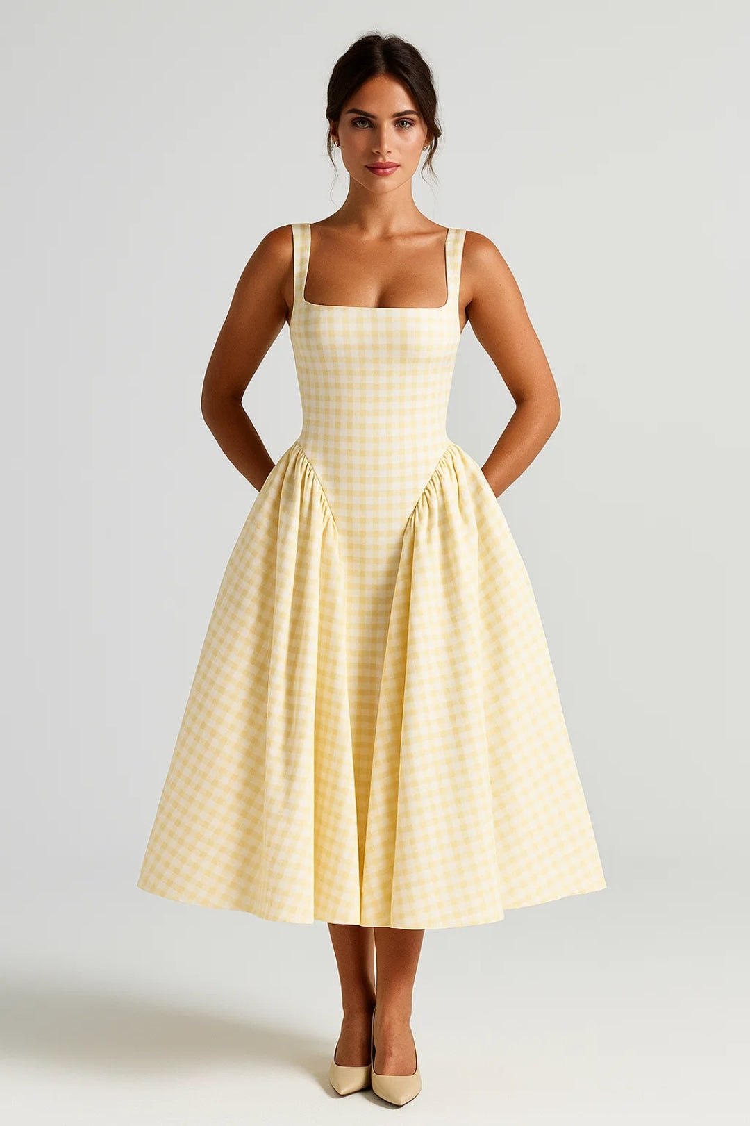 Midi Jurk voor Dames met Wijde Rok en Taille