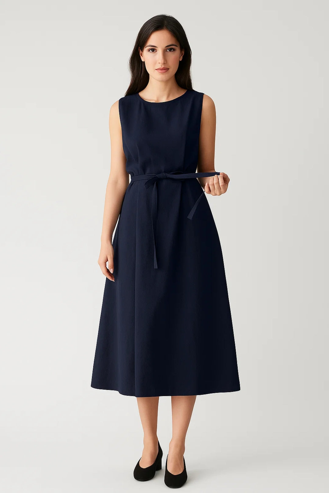 Midi Jurk Dames Mouwloos met Strikceintuur Elegant Zomerjurk