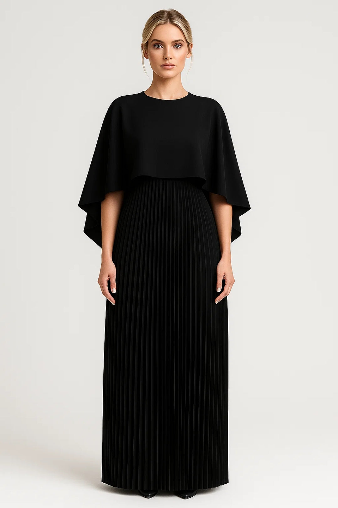 Plisséjurk Met Cape-Mouwen voor Elegante Vrouw