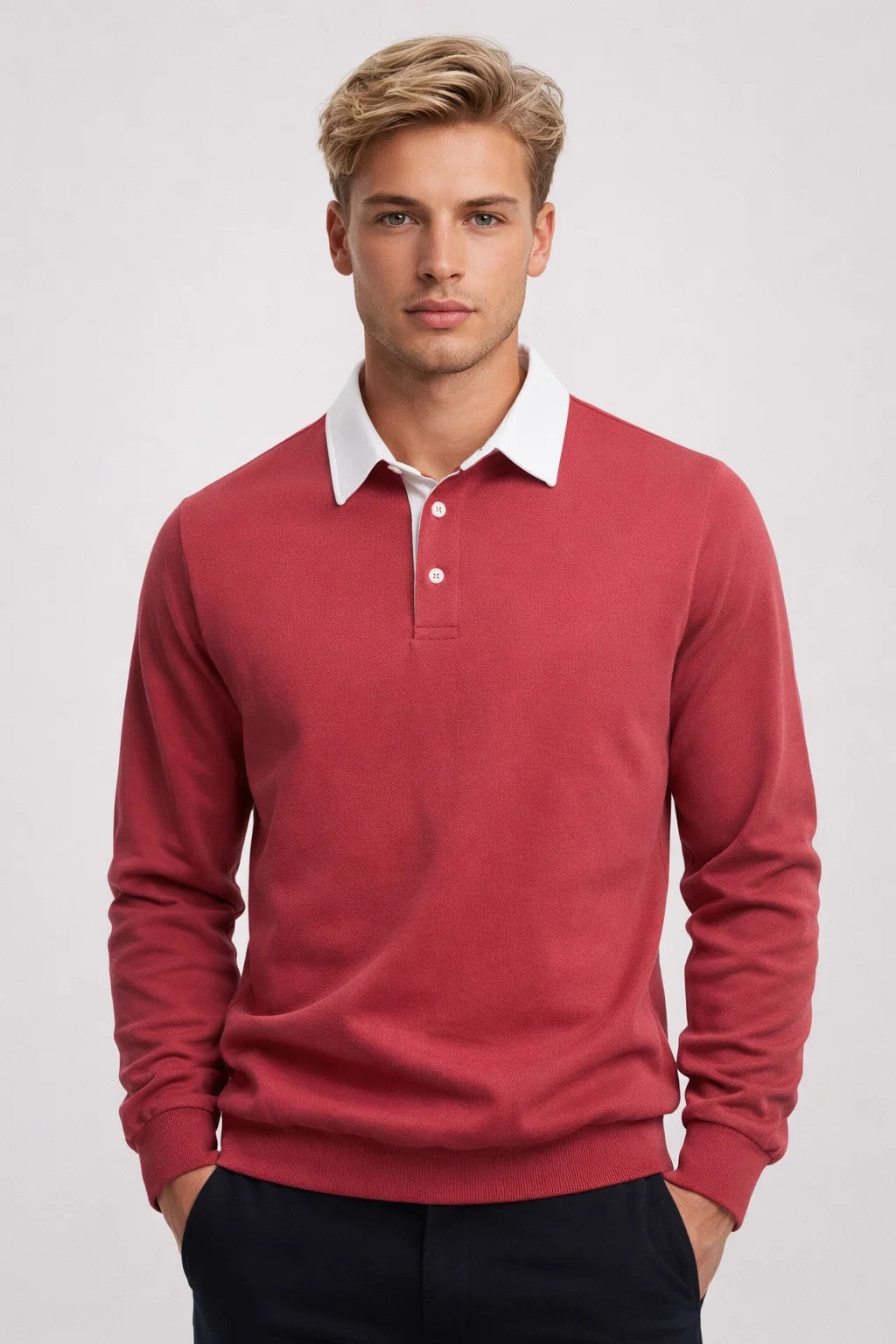 Polo Heren Fijngebreid met Contrasterende Kraag Casual