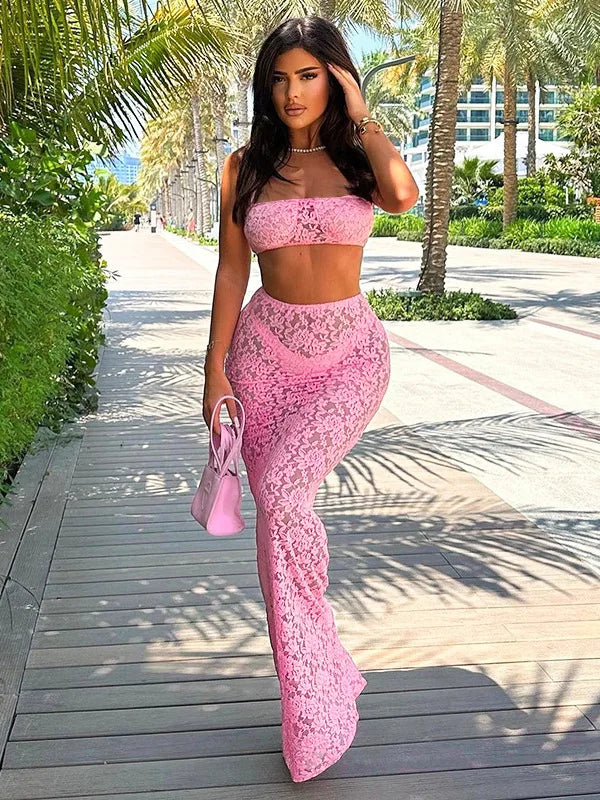 Vrouwelijke Avondjurk Kant Maxi Rok Set