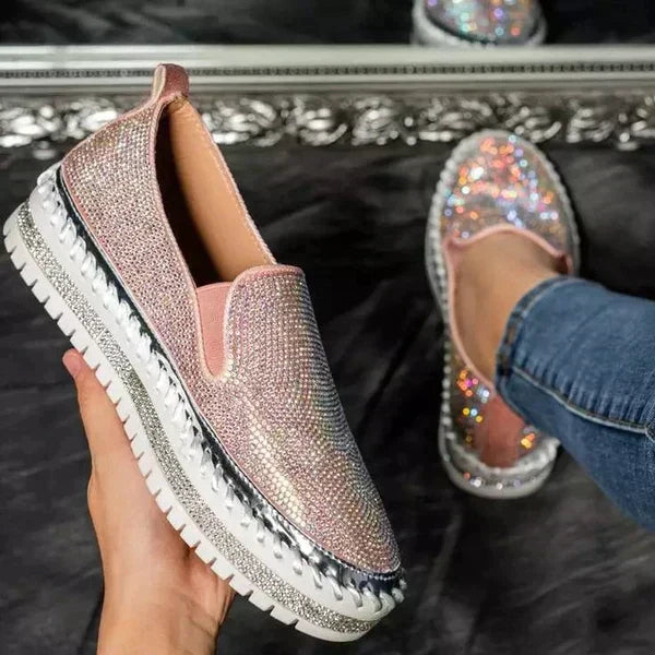 Dames Schoenen Met Glitter Glinsterend Zilver