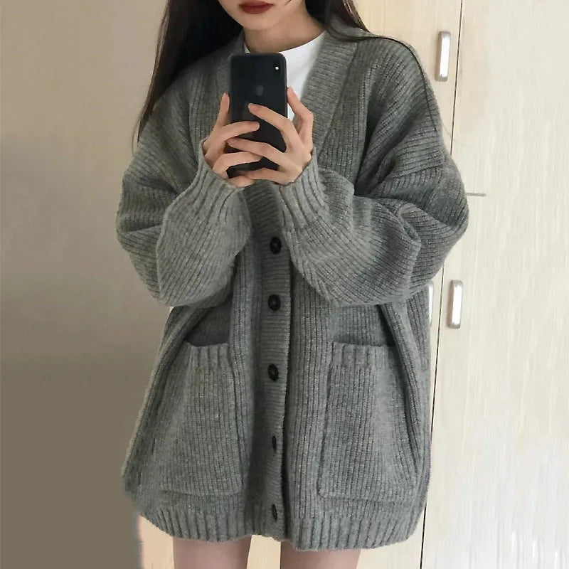 Dames Oversized Trui Cardigan Wit V-Hals