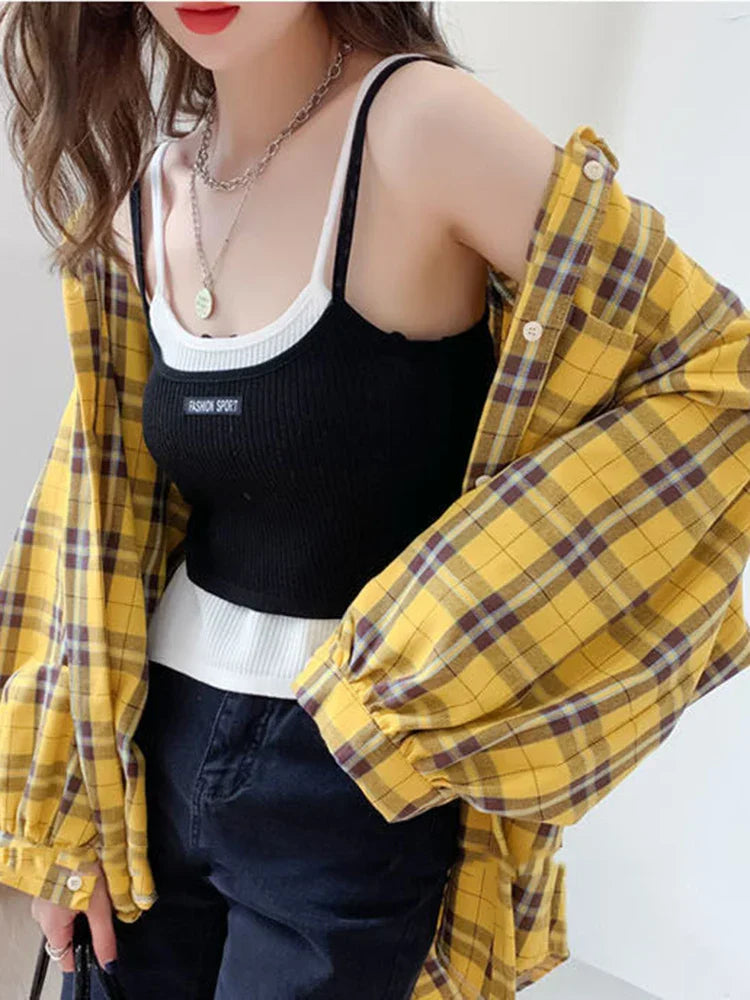 Geruit Oversized Overhemd voor Vrouw Relaxed Fit