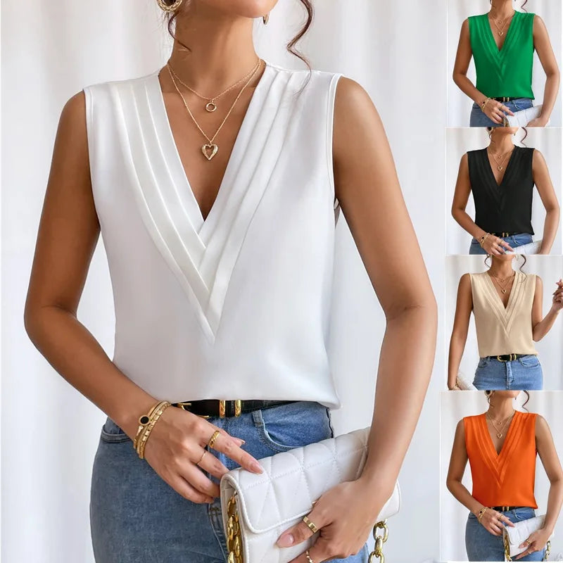Mouwloze Blouse V-hals Zomerjurk voor Vrouw