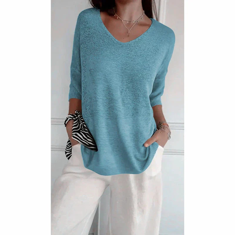 Gebreide Top V-hals Dames Kleding Zachte Stof - StudioMarella