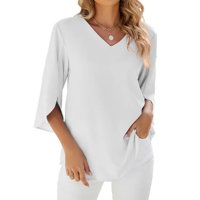 Vrouwelijke Zomerblouse Elegante V-hals