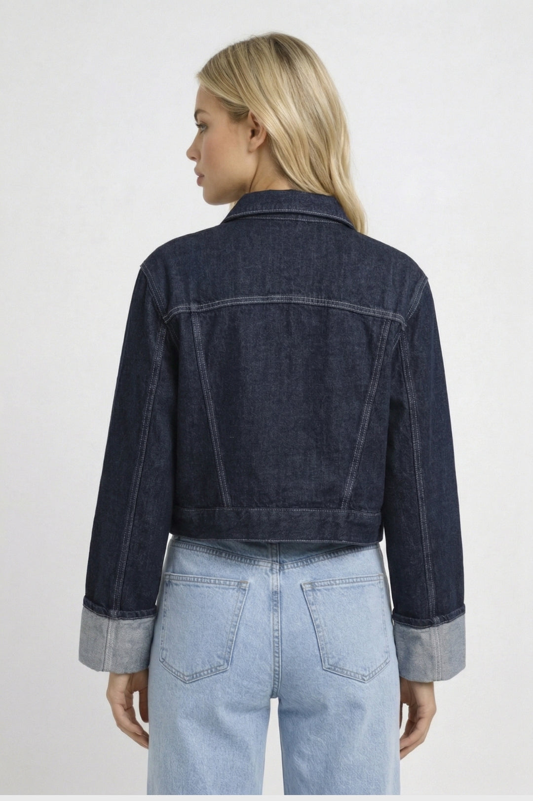 Dames Spijkerjasje Kort Model met Opgerolde Mouwen Casual Look
