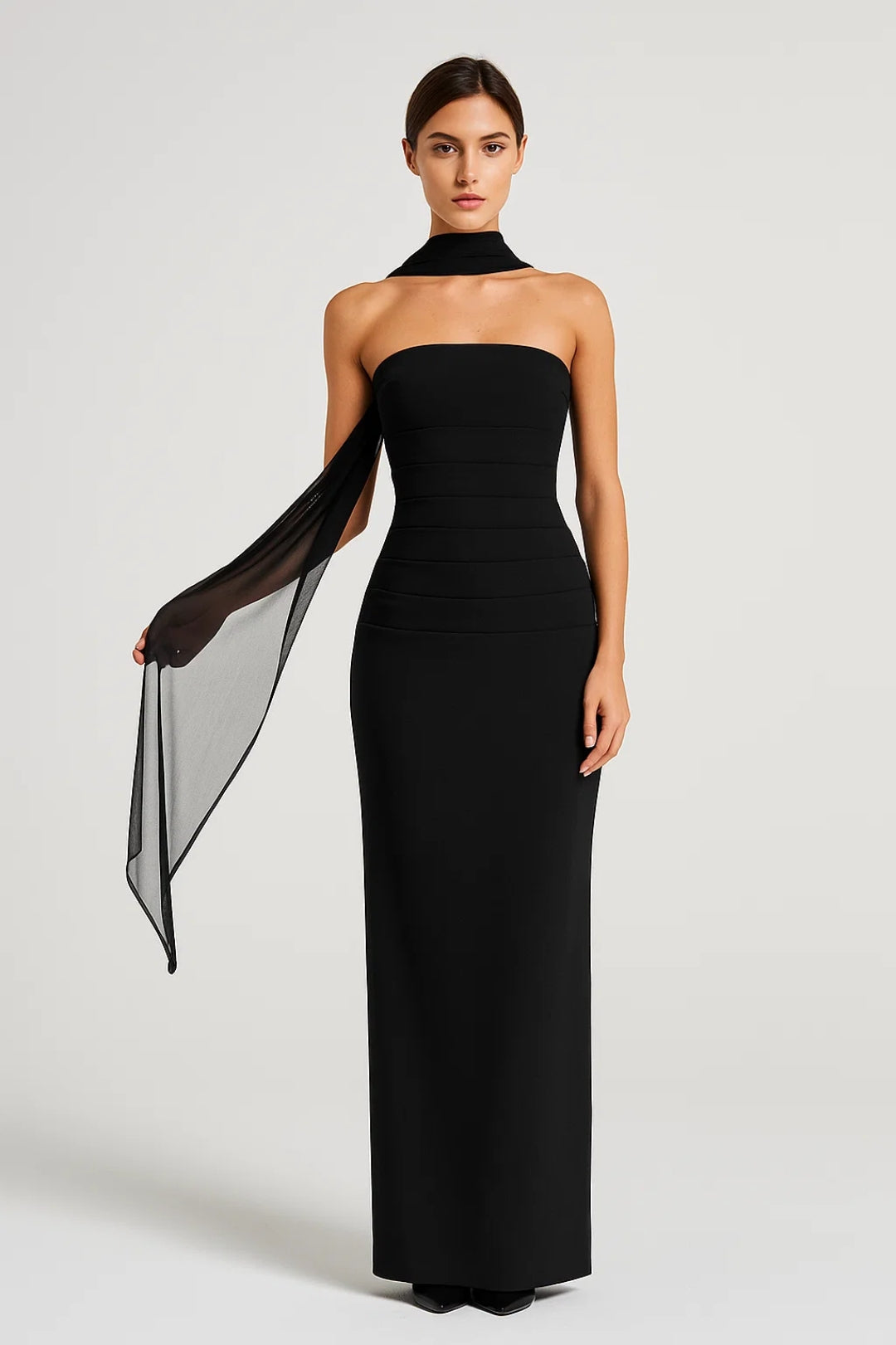 Elegante Maxi Jurk Dames Strapless met Sjaal Detail