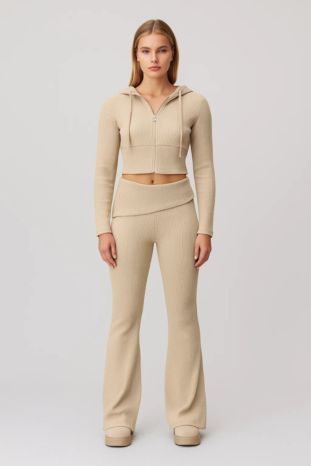 Dames Crop Hoodie met Wijd Broek Casual Set