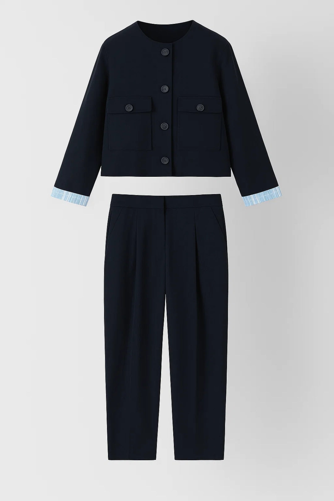 Cropped Jasje en Broek Set met Zakken en Rechte Pijp