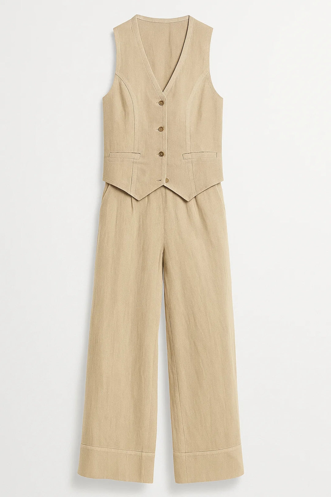 Dames Gilet Set met Wijde Broek en V-Hals Casual