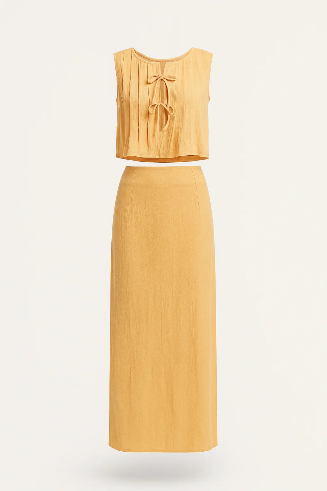 Dames Set: Crop Top met Midi Rok en Strik Detail Zomer Collectie