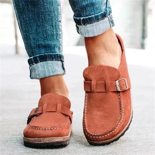 Dames Loafers Comfortabel Leer Met Gesp