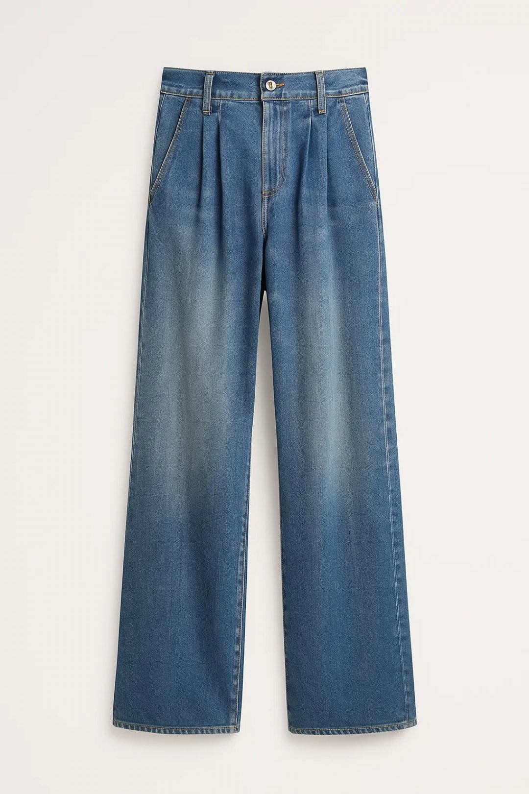 Dames Jeans Wide Leg High Waist met Plooien Casual Stijl