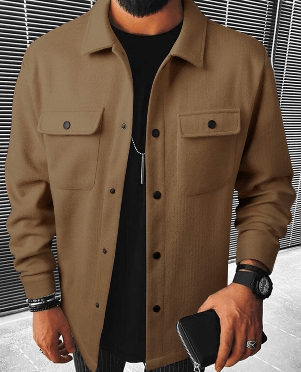 Heren Shacket Casual met Borstzakken en Ritssluiting