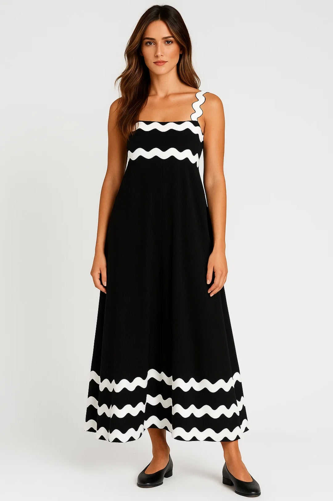 Zomer Maxi Jurk voor Dames met Bandjes en Golvende Rand