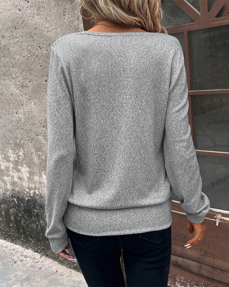 Effen patchworktop met vierkante hals in de kleur Grijs voor dames in stijl ideaal voor de herfst.