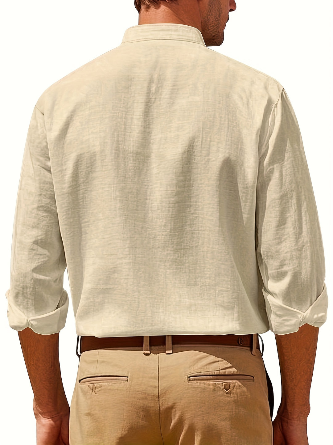 Heren Linnen Overhemd met Mao Kraag Casual Fit