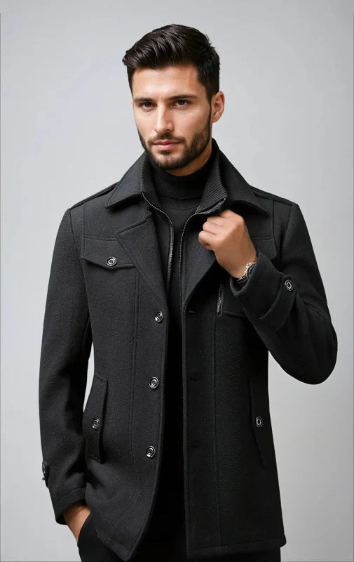Heren Trenchcoat Wollen Waterdicht met Afneembare Kraag