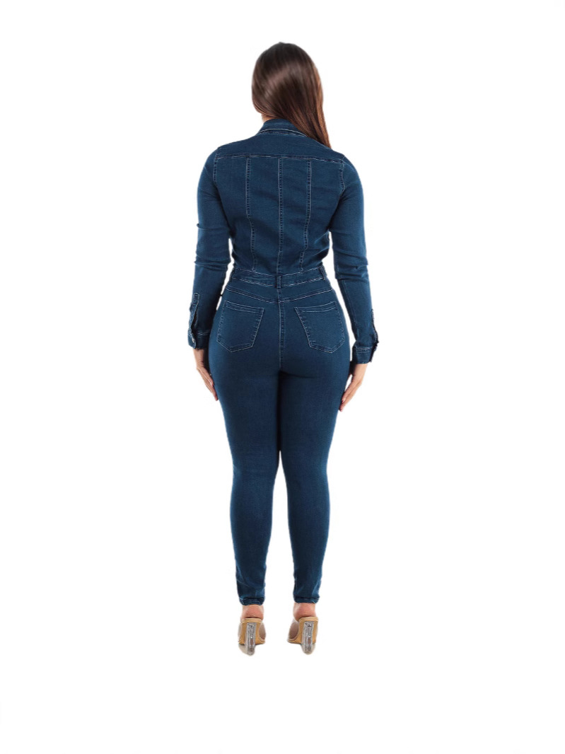 Donkergrijze Jumpsuit met Ceintuur en Denim Stof