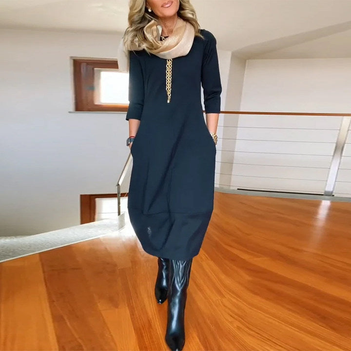 Vrouwelijke Maxi Jurk Met Zakken Vintage Stijl