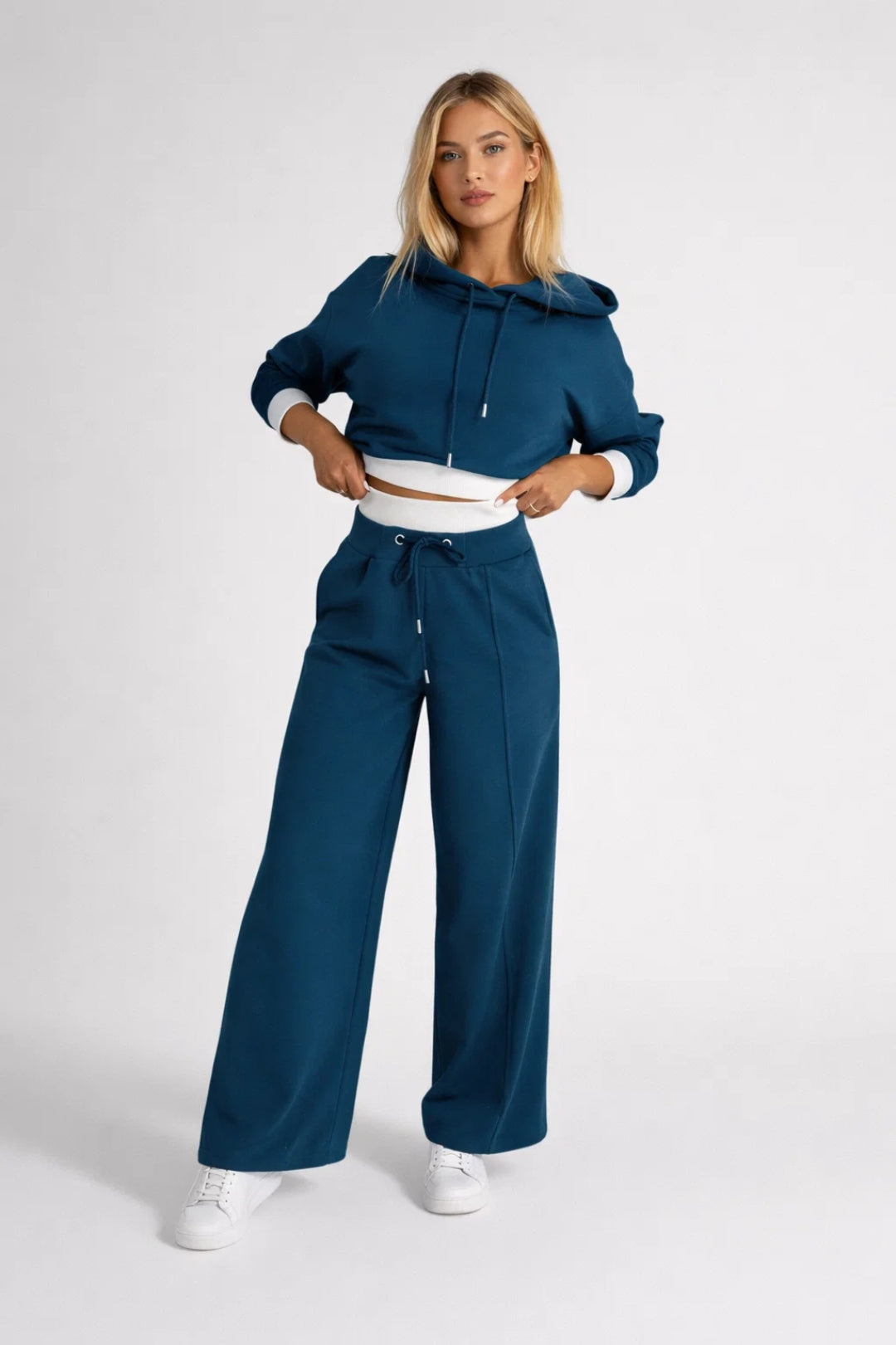 Dames Sportset - Cropped Hoodie met Joggingbroek Wide Leg