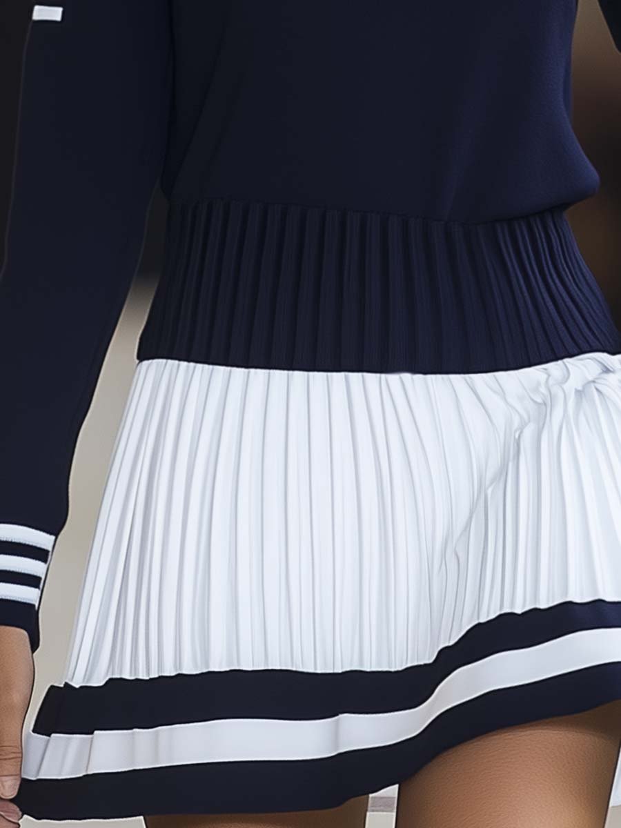 Dames Sportieve Mini Jurk Marineblauw en Wit Ronde Hals