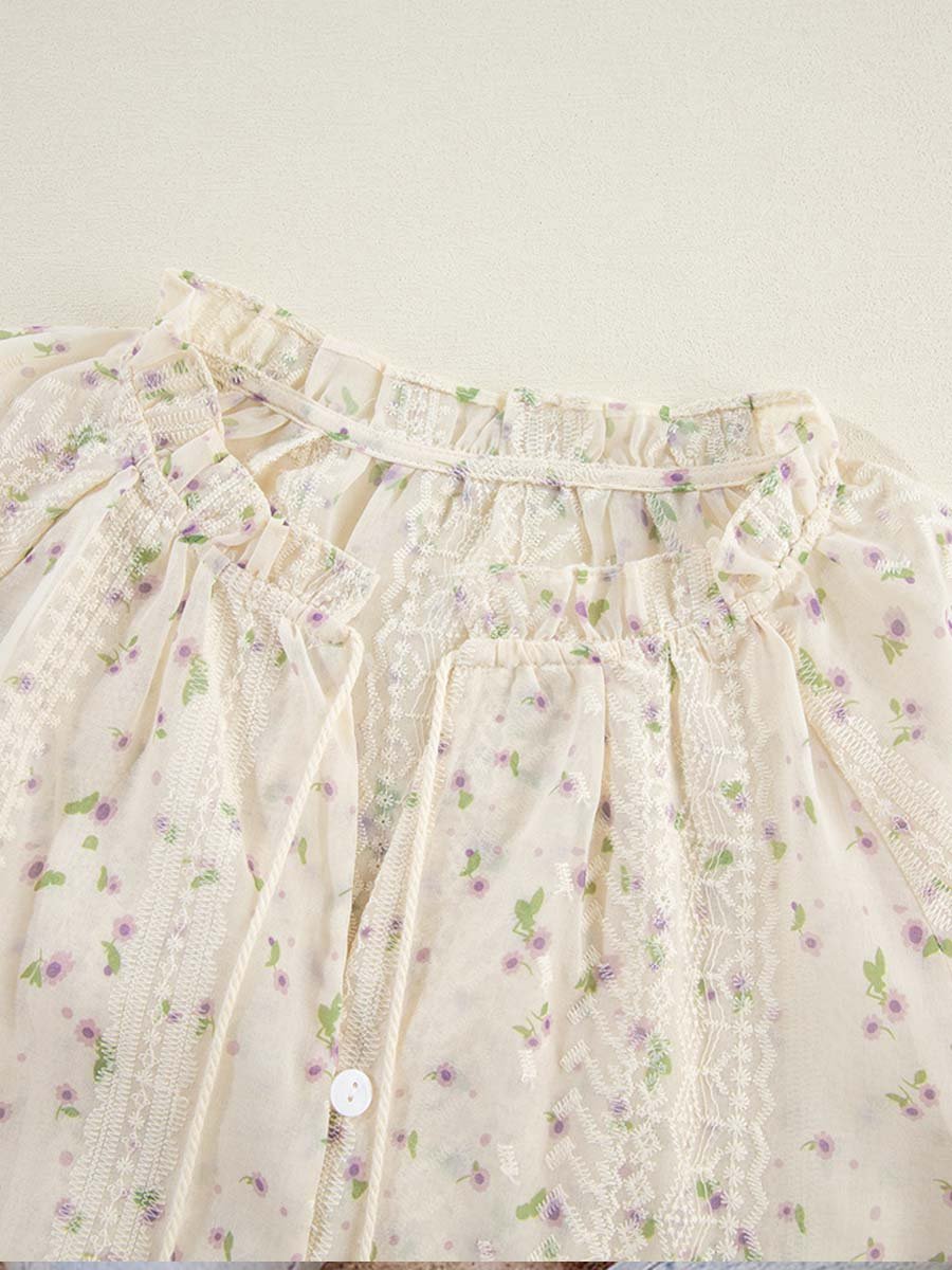 Vrouwen Blouse Bloemen Geborduurd Chiffon
