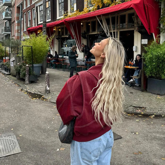 Oversized Leren Jas Rood Dames