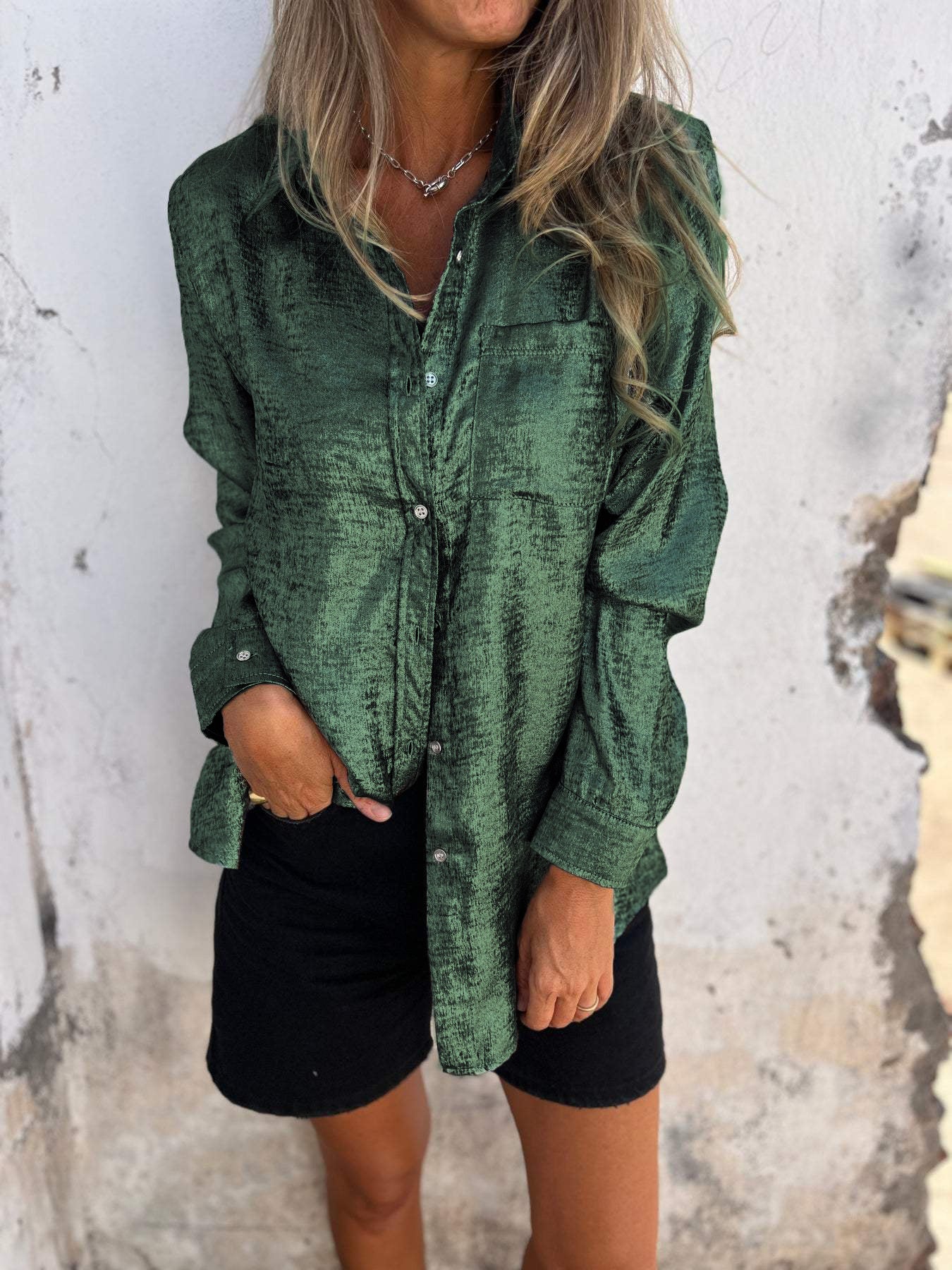 Dames Blouse Oversized met Glanzende Stof en Relaxt Design