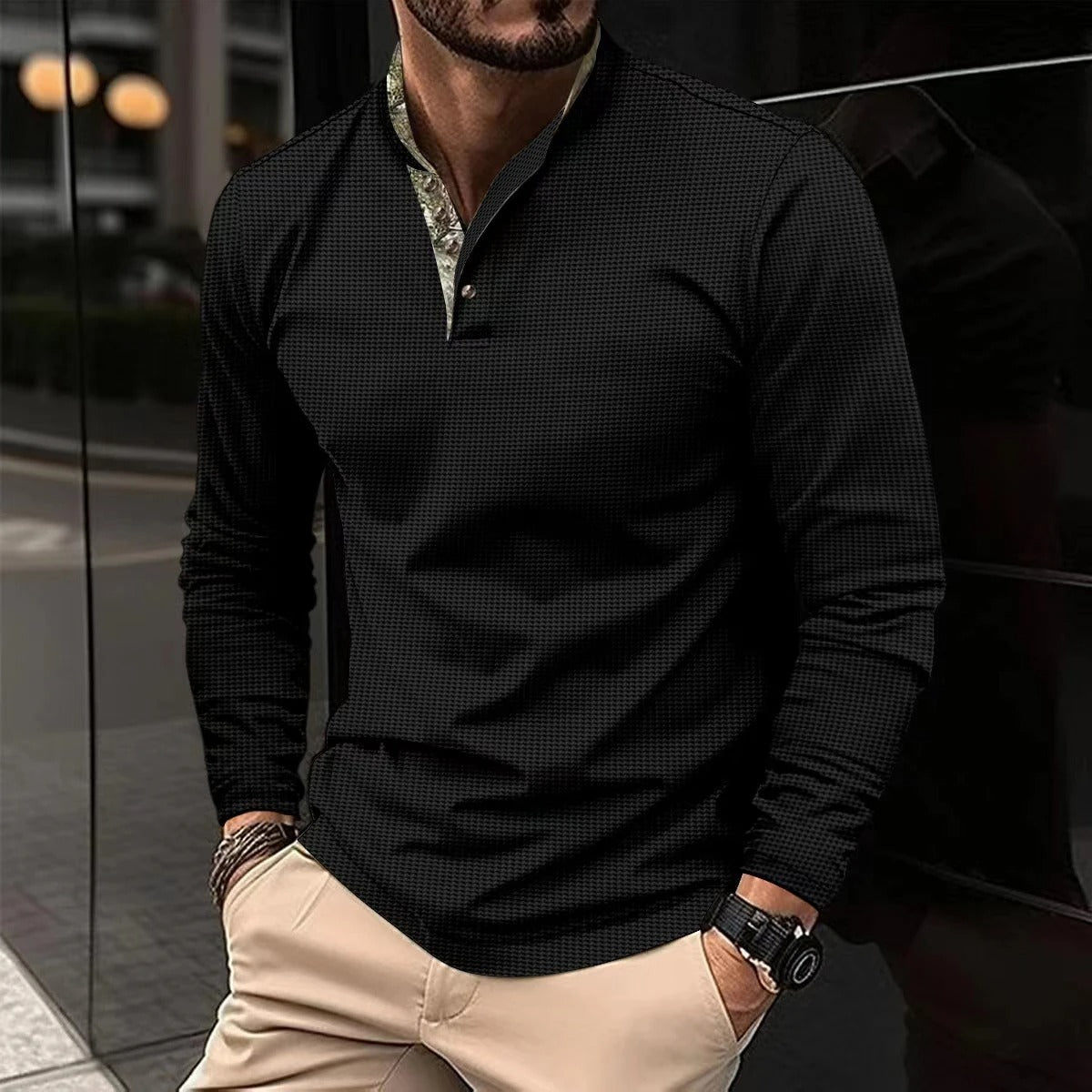 Herensweater Polo Gekleurde Kraag Stijlvol Casual