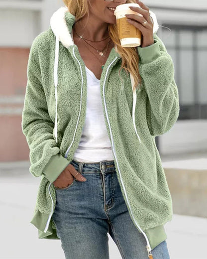 Dames Fleece Hoodie Rits Warme Comfortabele Joggingjas