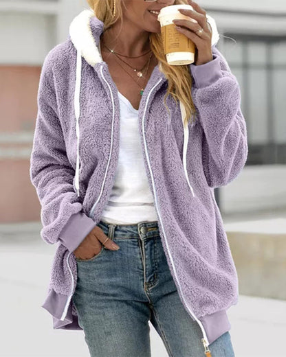 Dames Fleece Hoodie Rits Warme Comfortabele Joggingjas