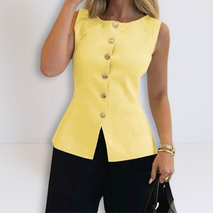 Dames Mouwloze met Knopen en Peplum