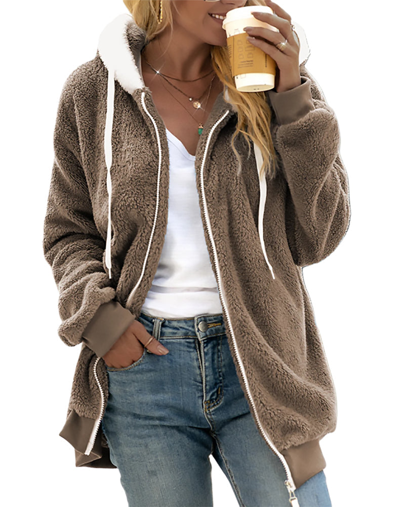 Dames Fleece Hoodie Rits Warme Comfortabele Joggingjas