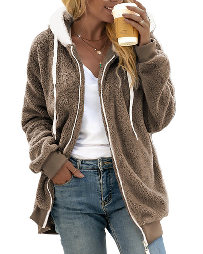 Dames Fleece Hoodie Rits Warme Comfortabele Joggingjas
