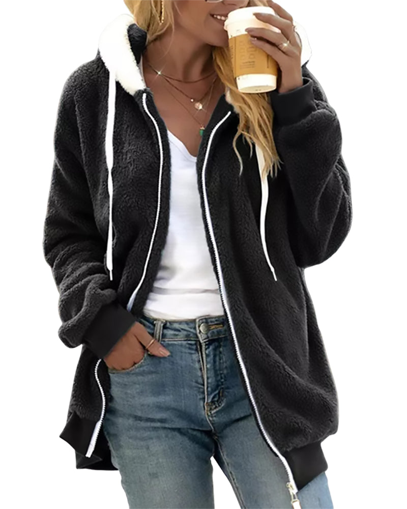 Dames Fleece Hoodie Rits Warme Comfortabele Joggingjas