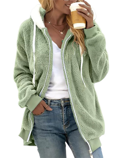 Dames Fleece Hoodie Rits Warme Comfortabele Joggingjas
