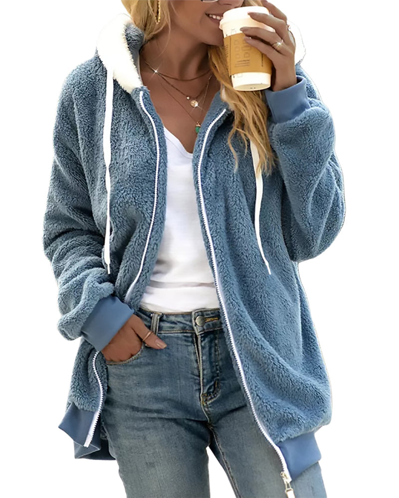 Dames Fleece Hoodie Rits Warme Comfortabele Joggingjas