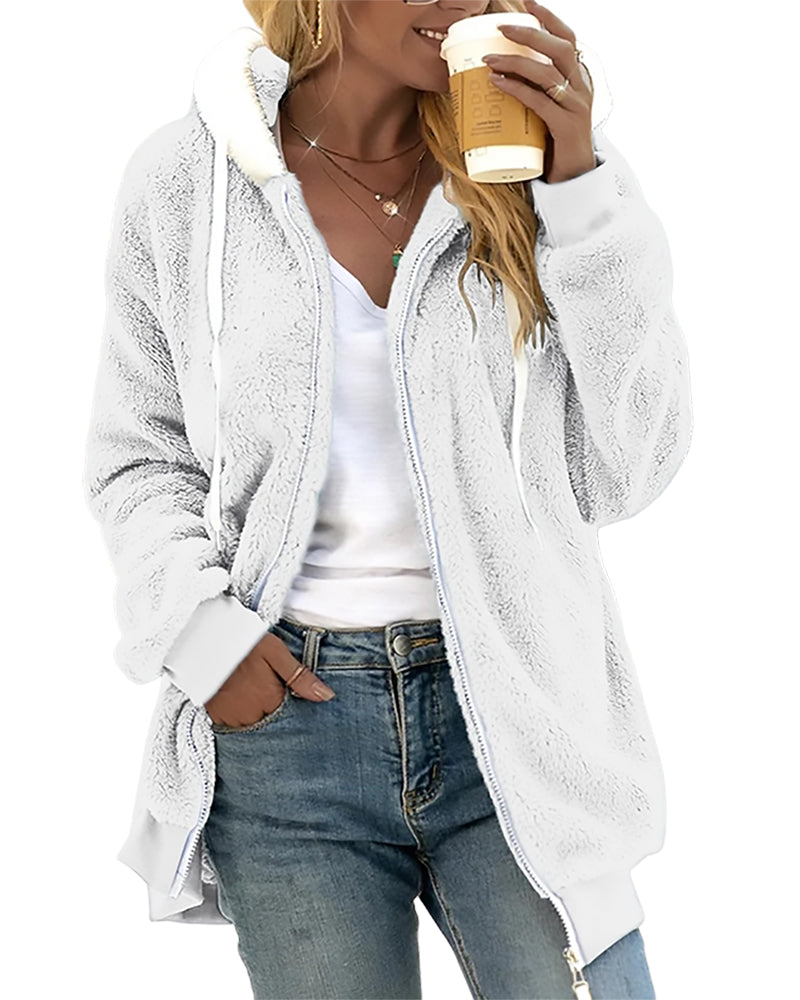 Dames Fleece Hoodie Rits Warme Comfortabele Joggingjas