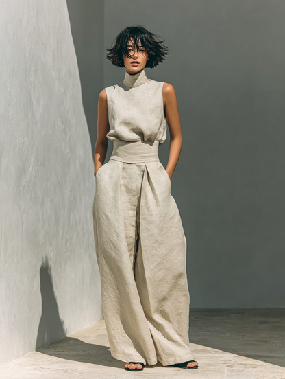 Dames Set Mouwloze en Wijde Broek Zachte Ademend Materiaal
