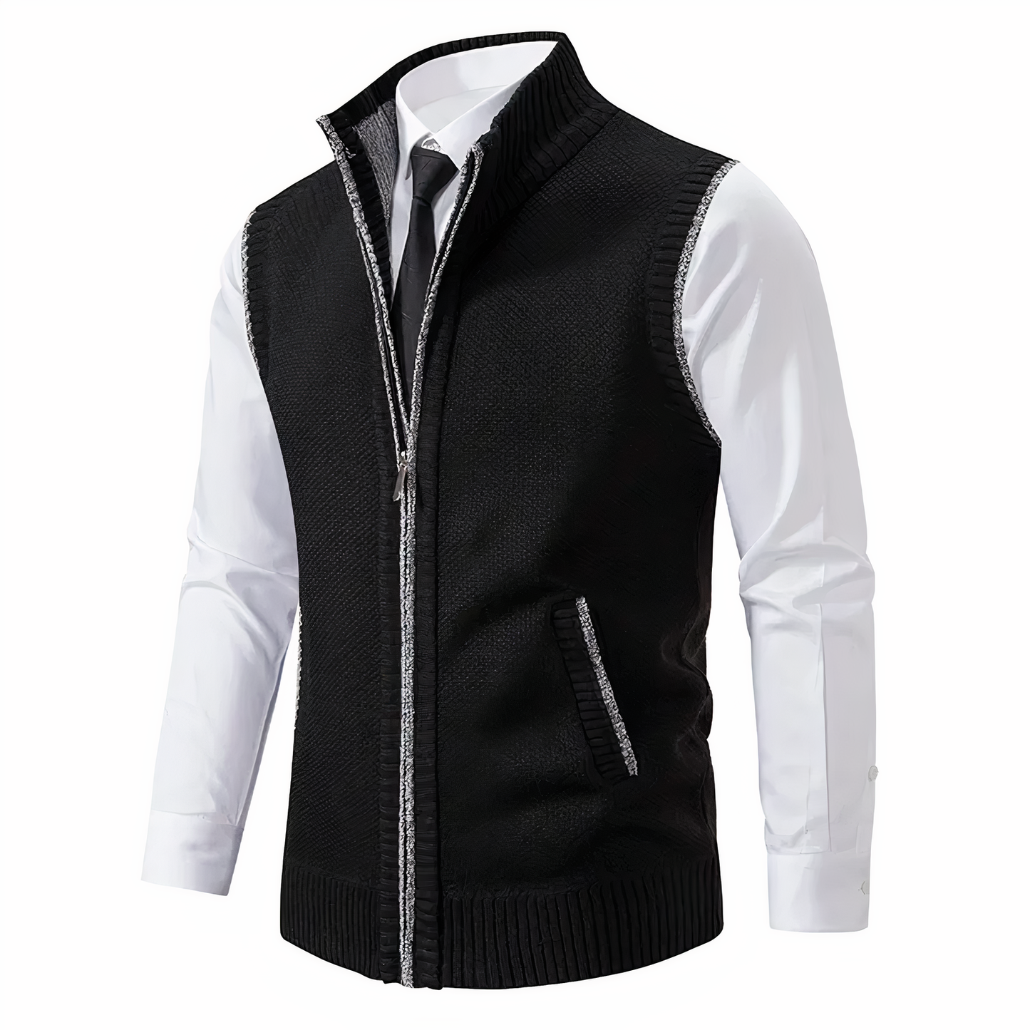 Heren Gilet Gebreid met Zakken en Rits Sluiting