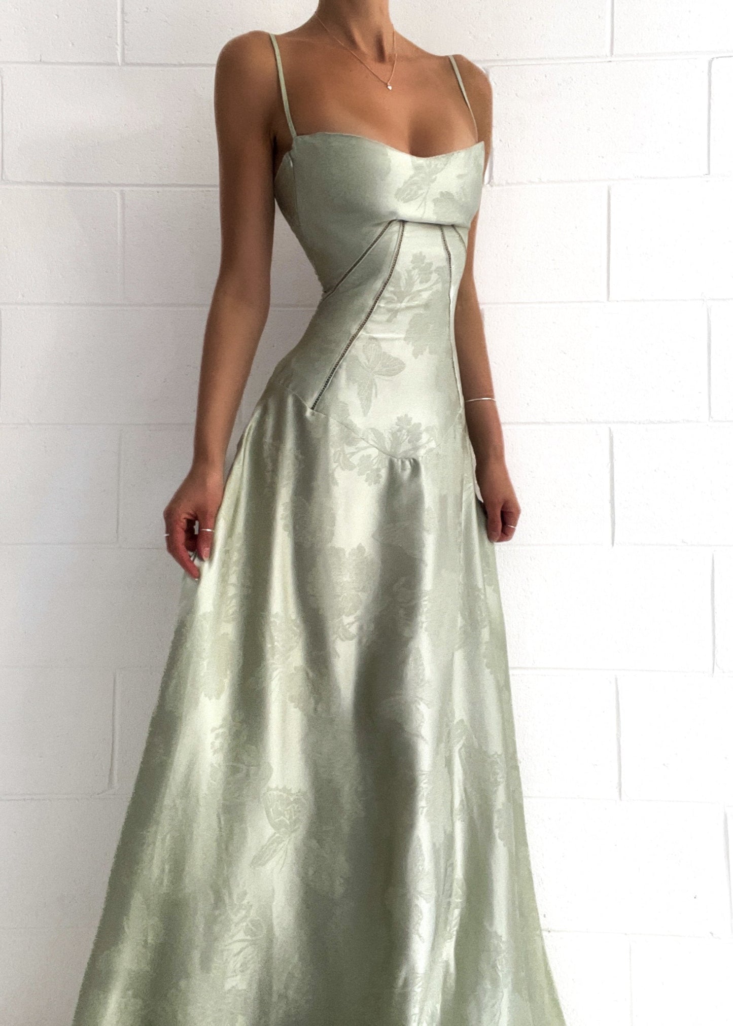 Pistache Groene Maxi Jurk met Bloemenprint voor Vrouw