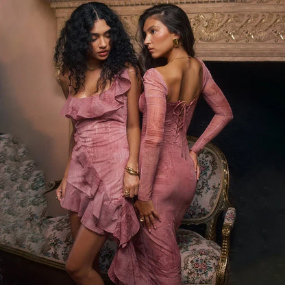 Roze Gala Jurk Dames Midi Bodycon Avondjurk