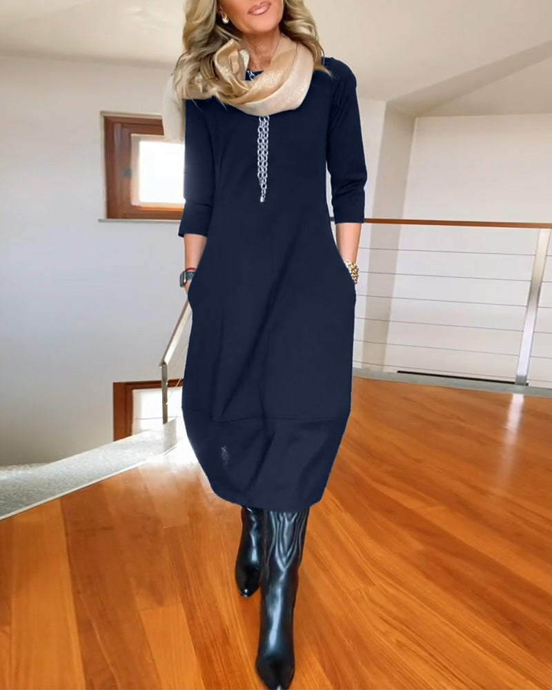 Vrouwelijke Maxi Jurk Met Zakken Vintage Stijl