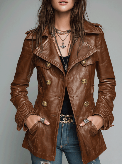 Dames Leren Jas Imitatie Leder Vintage Look