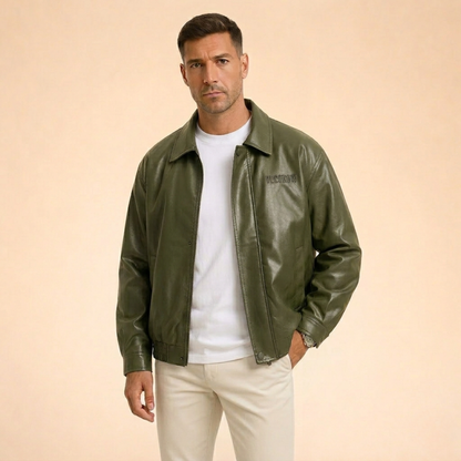 Leren Bomberjack Met Ritssluiting Praktisch Design