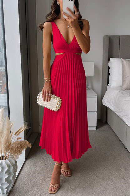 Dames Midi Jurk Plissé Rok Taille-Uitsnijding Elegant
