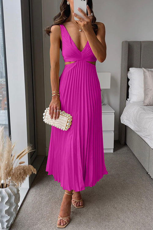 Dames Midi Jurk Plissé Rok Taille-Uitsnijding Elegant